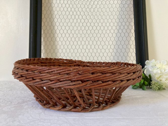825⚜️ Ancien Panier Rond Corbeille en Osier  Vintage Diamètre 30 Cm
