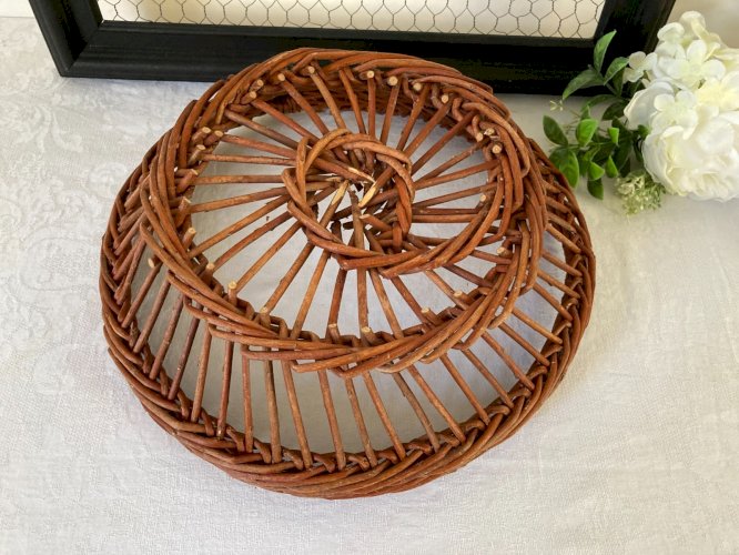 825⚜️ Ancien Panier Rond Corbeille en Osier  Vintage Diamètre 30 Cm