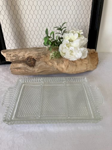 825⚜️ Ancien Plat Plateau en Verre Serviteur Rectangulaire 3 Compartiments