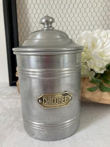 825⚜️ Vintage Chicory Spice Pot Tournus Unis France in Aluminum Height 20 Cm
