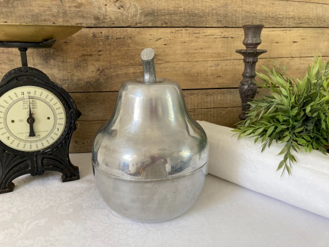 825⚜️ Ancien Seau à Glaçons Bac à Glace Forme de Poire en Aluminium Vintage