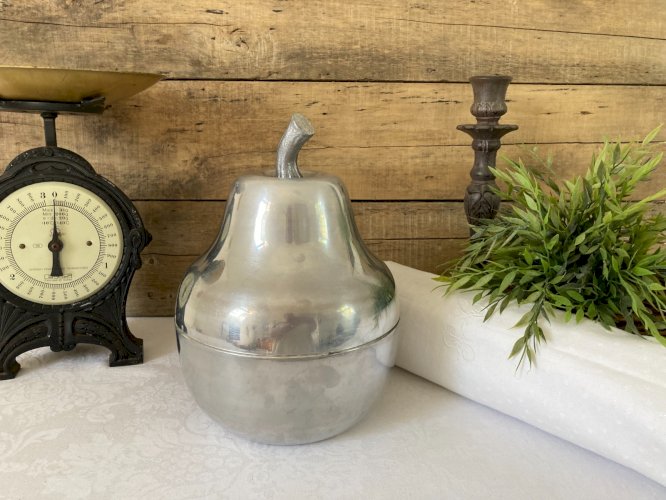 825⚜️ Ancien Seau à Glaçons Bac à Glace Forme de Poire en Aluminium Vintage
