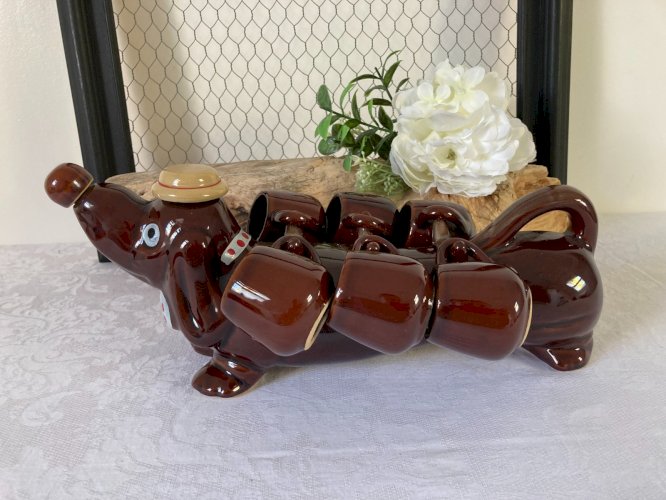 825⚜️ Bouteille Service à Liqueur en Forme de Chien Teckel Céramique 6 Verres