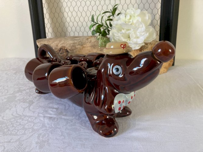 825⚜️ Bouteille Service à Liqueur en Forme de Chien Teckel Céramique 6 Verres