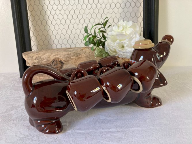 825⚜️ Bouteille Service à Liqueur en Forme de Chien Teckel Céramique 6 Verres