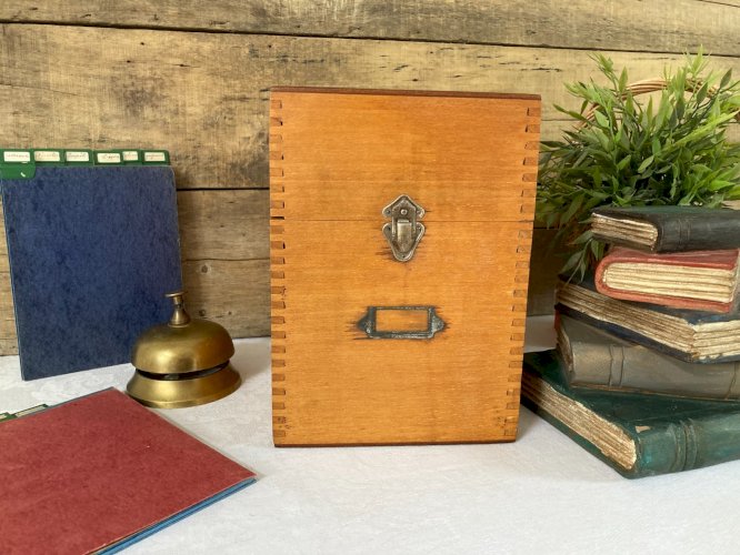 825⚜️ Déco Bureau Ancienne Boite de Rangement Avec Fiches Vintage en Bois