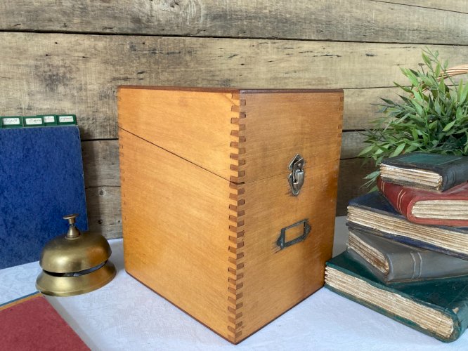 825⚜️ Déco Bureau Ancienne Boite de Rangement Avec Fiches Vintage en Bois
