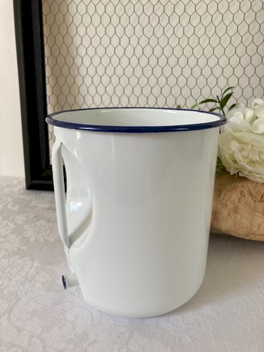 825⚜️ Décoration Ancien Broc Pot De Lavement en Tôle Émaillée Vintage