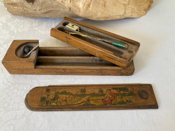 825⚜️ Décoration Ancien Plumier D'écolier en Bois Déco Ecole Bureau