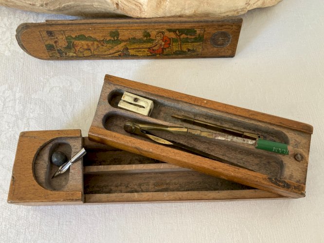 825⚜️ Décoration Ancien Plumier D'écolier en Bois Déco Ecole Bureau