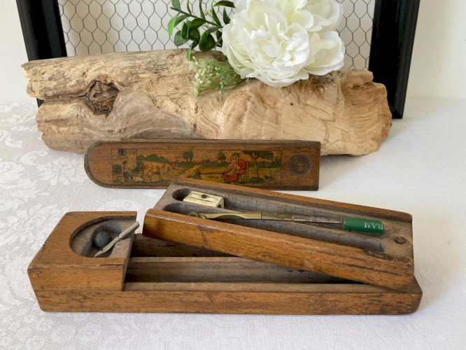 825⚜️ Décoration Ancien Plumier D'écolier en Bois Déco Ecole Bureau