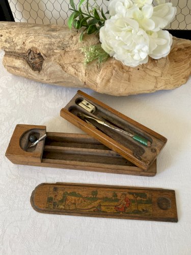 825⚜️ Décoration Ancien Plumier D'écolier en Bois Déco Ecole Bureau