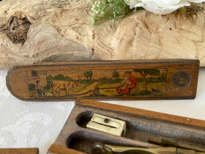 825⚜️ Décoration Ancien Plumier D'écolier en Bois Déco Ecole Bureau