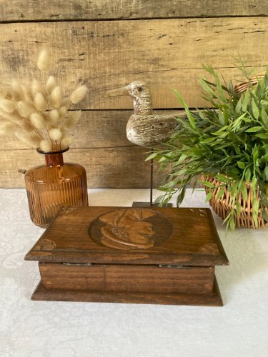825⚜️ Décoration Ancienne Boite Bretonne en Bois Sculptés Vintage