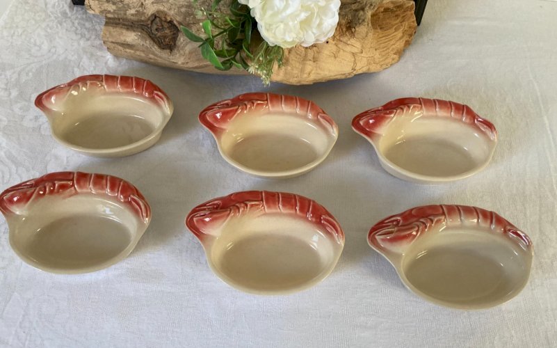 825⚜️ Lot de 6 Ramequins Coupelles Homard en Céramique Longueur 15 Cm