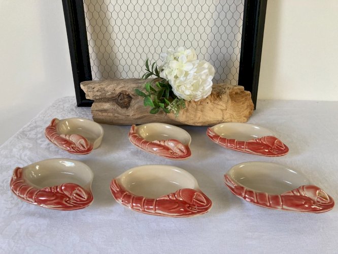 825⚜️ Lot de 6 Ramequins Coupelles Homard en Céramique Longueur 15 Cm