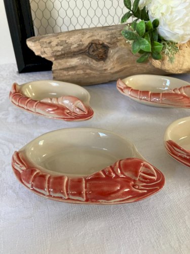 825⚜️ Lot de 6 Ramequins Coupelles Homard en Céramique Longueur 15 Cm