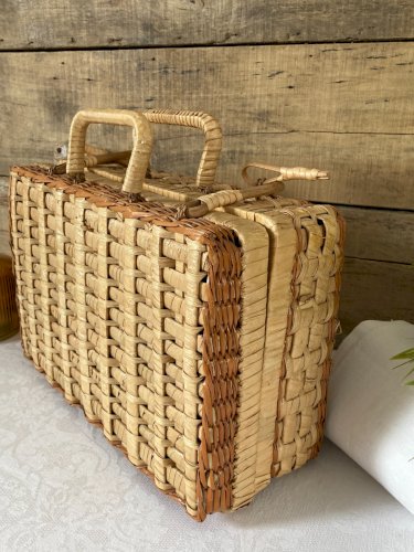825⚜️ Petite Valise Valisette en Osier Tressé Longueur 30 Cm