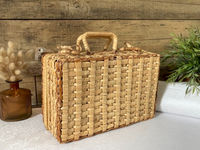 825⚜️ Petite Valise Valisette en Osier Tressé Longueur 30 Cm