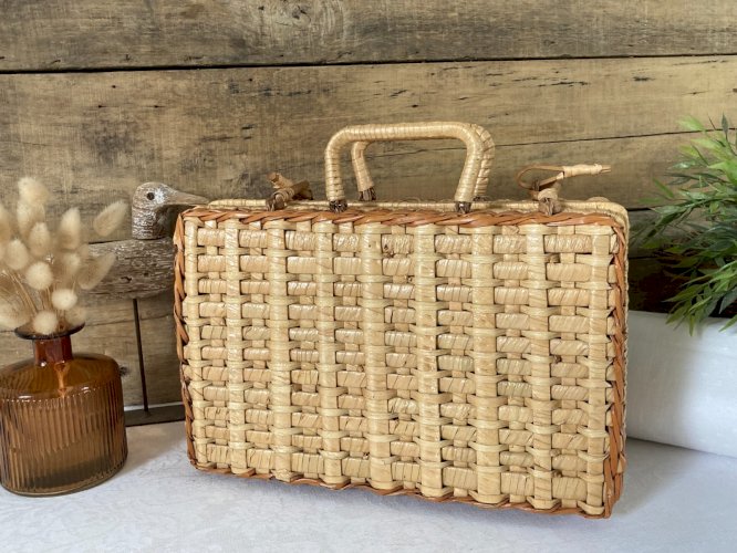 825⚜️ Petite Valise Valisette en Osier Tressé Longueur 30 Cm