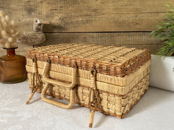 825⚜️ Petite Valise Valisette en Osier Tressé Longueur 30 Cm