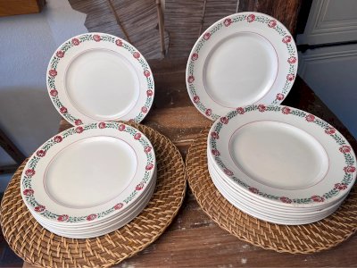9 + 9 ironstone plates Moulin des Loups and Hamage
