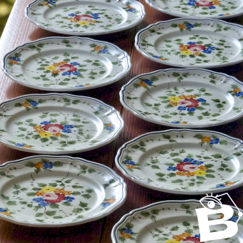 9 assiettes à dessert Longchamp collection Nemours peintes à la main