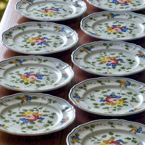 9 assiettes à dessert Longchamp collection Nemours peintes à la main