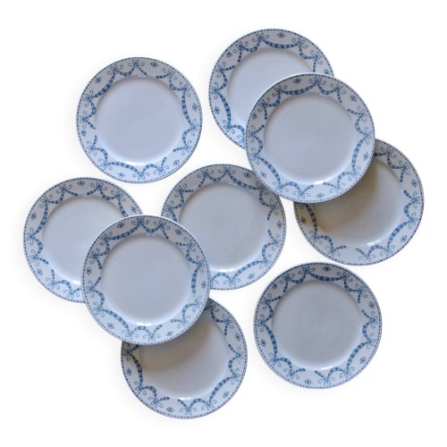 9 assiettes à dessert terre de fer signées Sarreguemines Juliana