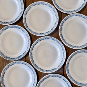 9 antique ironstone plates signed Longchamp Marcel