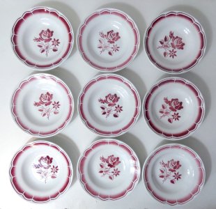 9 pink FB Digoin soup plates