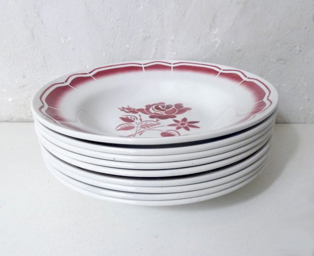 9 assiettes creuses FB Digoin rose