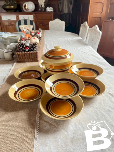 9 assiettes creuses « Gallia » Gien et soupière