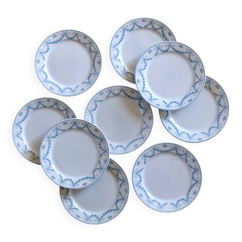9 assiettes plates anciennes terre de fer signées Sarreguemines Juliana