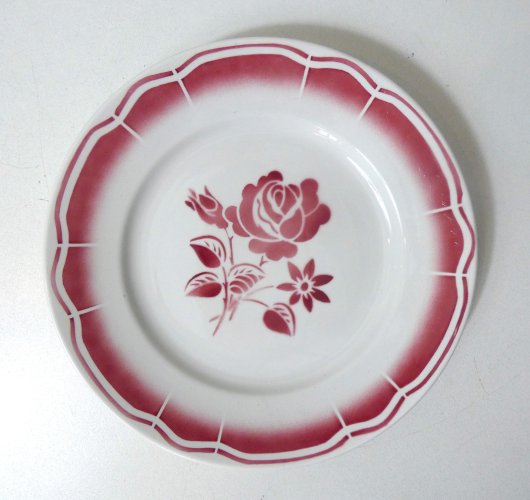 9 assiettes plates FB Digoin rose