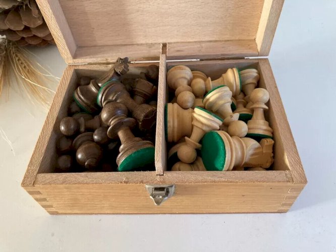 9 ⚜️ Beaux Pions Pieces Jeu D'échecs en Bois Feutré + Boite de Rangement en Bois
