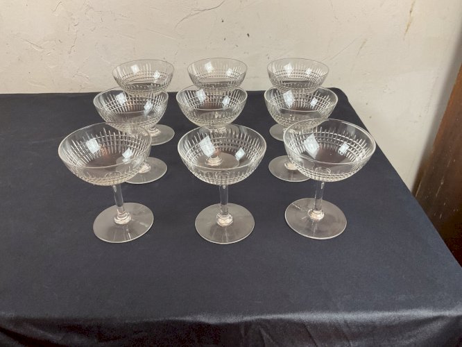 9 coupes à champagne cristal BACCARAT modèle NANCY 11,5 cm - Service Table Verre