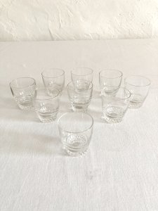 9 crystal liqueur glasses, 1950s