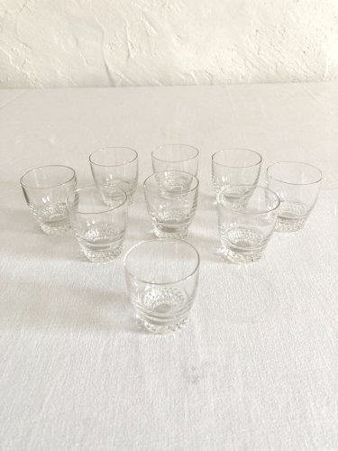 9 verres à liqueur en cristal, années 1950