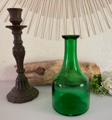 924⚜️ Ancienne Bouteille en Verre Verte Publicitaire Elf Vintage Hauteur 23 Cm