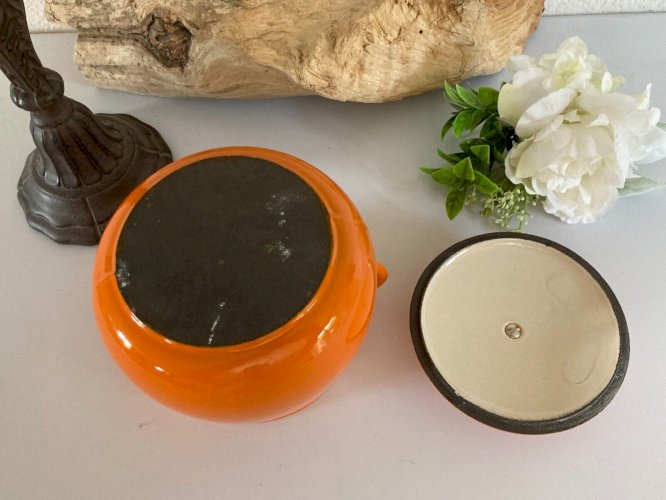 924⚜️ Ancienne Cocotte à Fondue Marmite, Faitout en Fonte Émaillée Orange