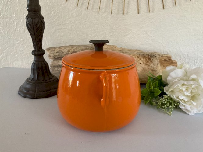 924⚜️ Ancienne Cocotte à Fondue Marmite, Faitout en Fonte Émaillée Orange