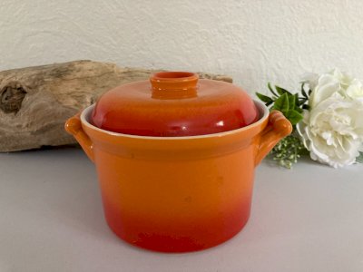 924⚜️ Round Ceramic Casserole with Lid Orange Color Ø 15 Cm