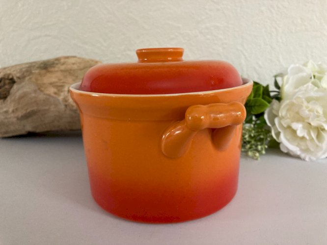 924⚜️ Cocotte Ronde Avec Couvercle en Céramique Couleur Orange Ø 15 Cm