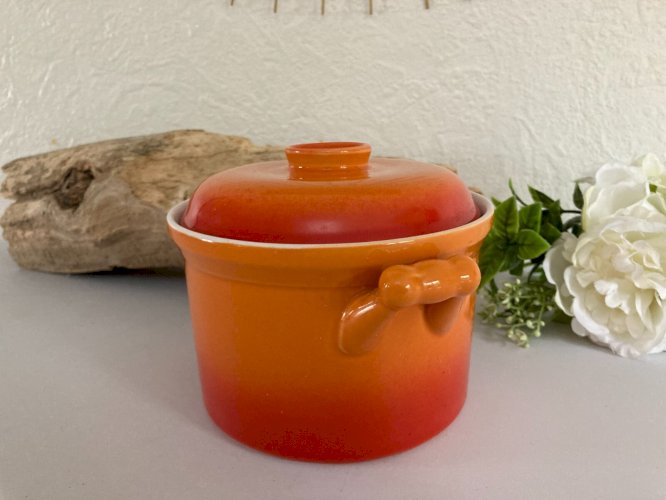 924⚜️ Cocotte Ronde Avec Couvercle en Céramique Couleur Orange Ø 15 Cm