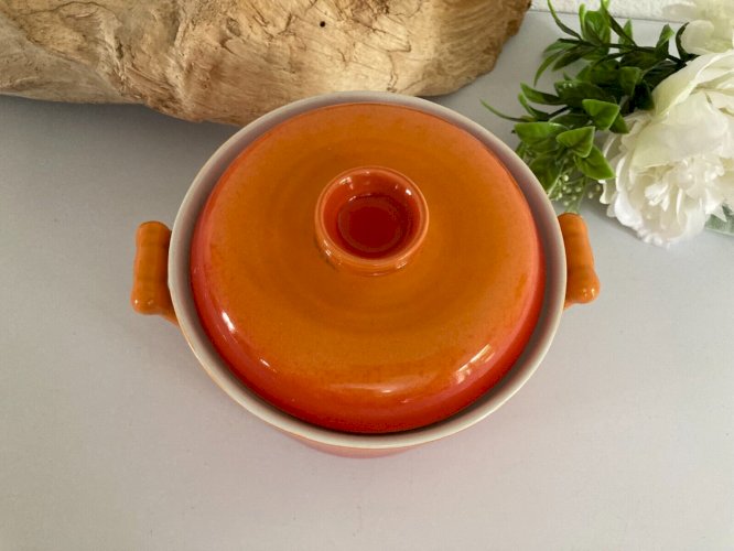 924⚜️ Cocotte Ronde Avec Couvercle en Céramique Couleur Orange Ø 15 Cm