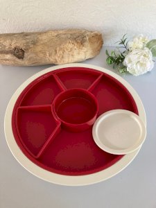 924⚜️ Tupperware Serving Dish Appetizer Tray White & Red Ø 37 Cm