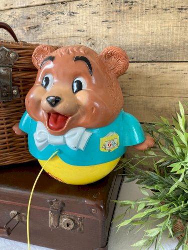 925⚜️ Ancien Jouet Bébé Fisher Price Chubby Cub Culbuto Roule Vintage