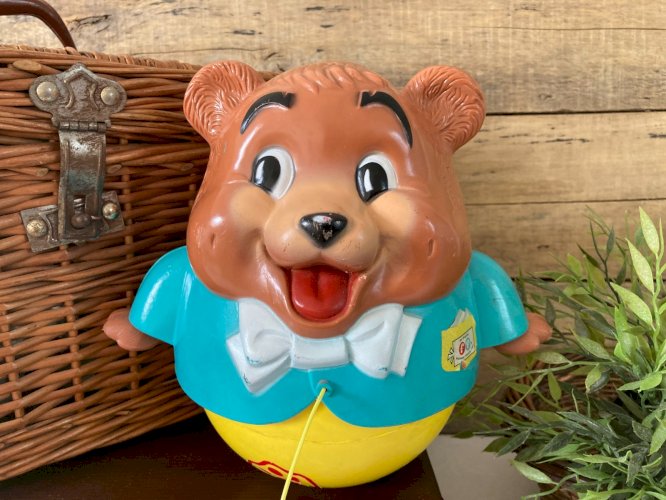 925⚜️ Ancien Jouet Bébé Fisher Price Chubby Cub Culbuto Roule Vintage