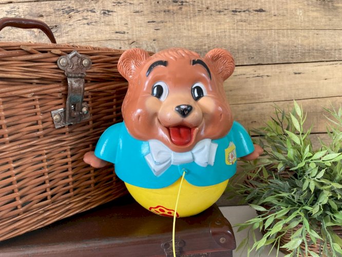 925⚜️ Ancien Jouet Bébé Fisher Price Chubby Cub Culbuto Roule Vintage